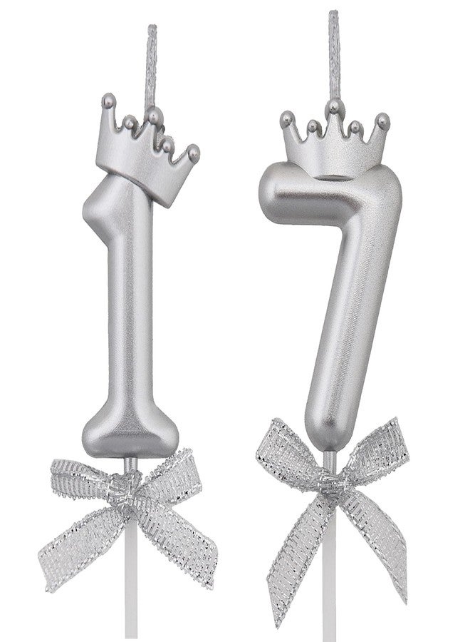VSHILI 17 Birthday Candles, 17th Cake Candles, Silver Happy Birthday Number 17 Candles Cake Topper Decorations for Party Kids Boys Girls - Image 1